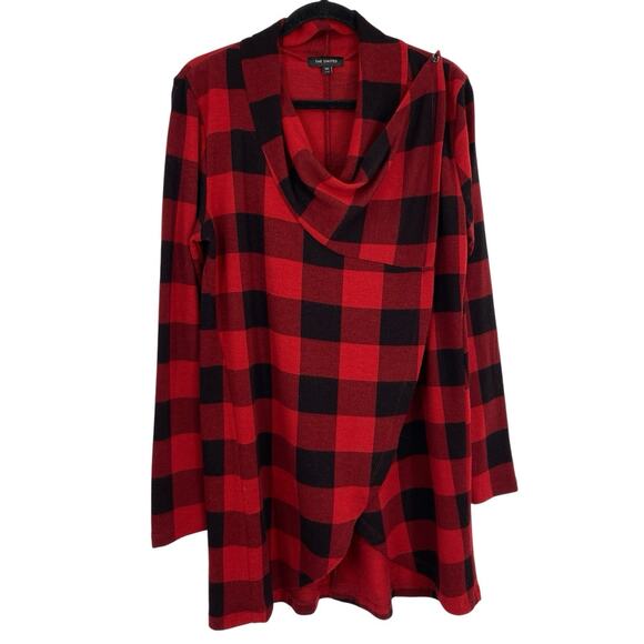 The Limited Buffalo Check Plaid Cardigan Women size XL Wrap Top Black Red - Picture 1 of 11